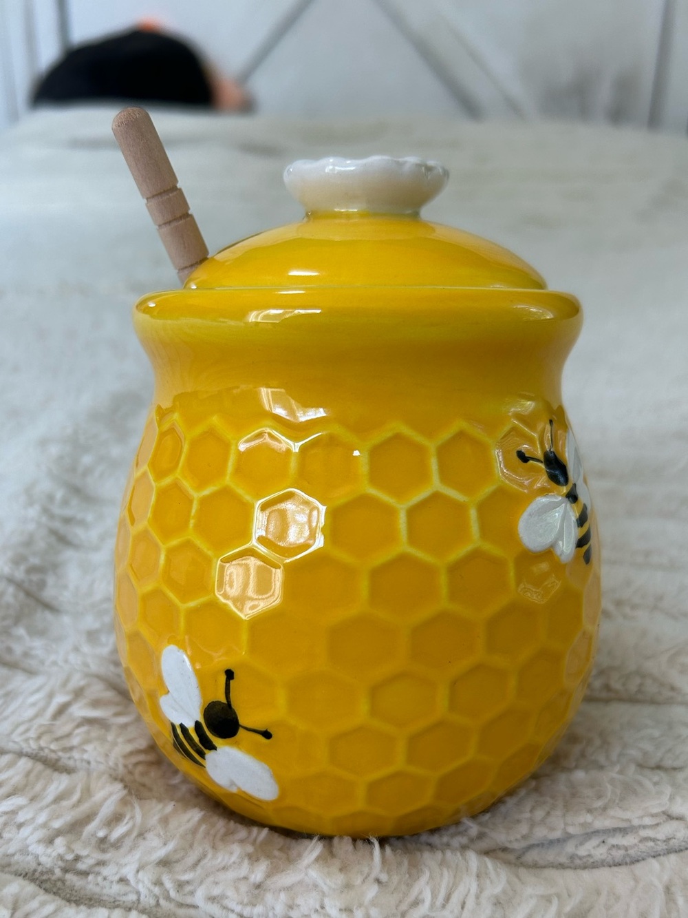 Honey Bee Ceramic Jar with Wooden Spoon